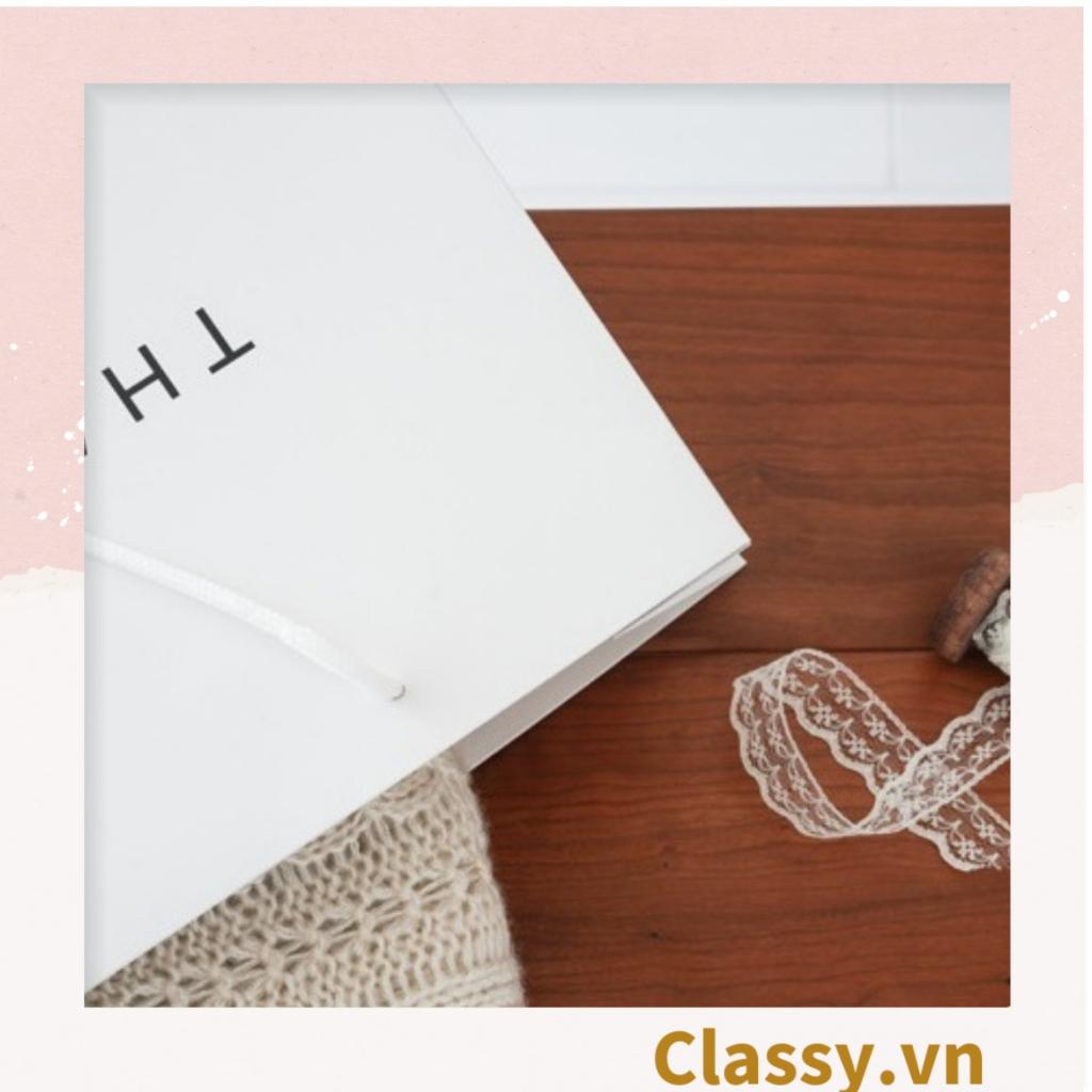 Túi giấy kraft Classy Thank You có quai xách màu trắng, nhiều kích cỡ lựa chọn Q1352