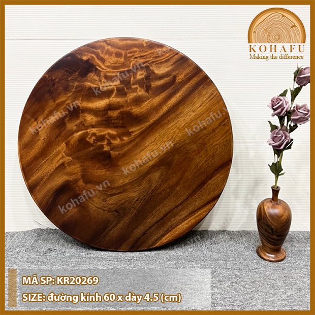 Mặt Bàn Tròn Gỗ Me Tây KOHAFU Đường Kính 60cm - Hàng Y Hình