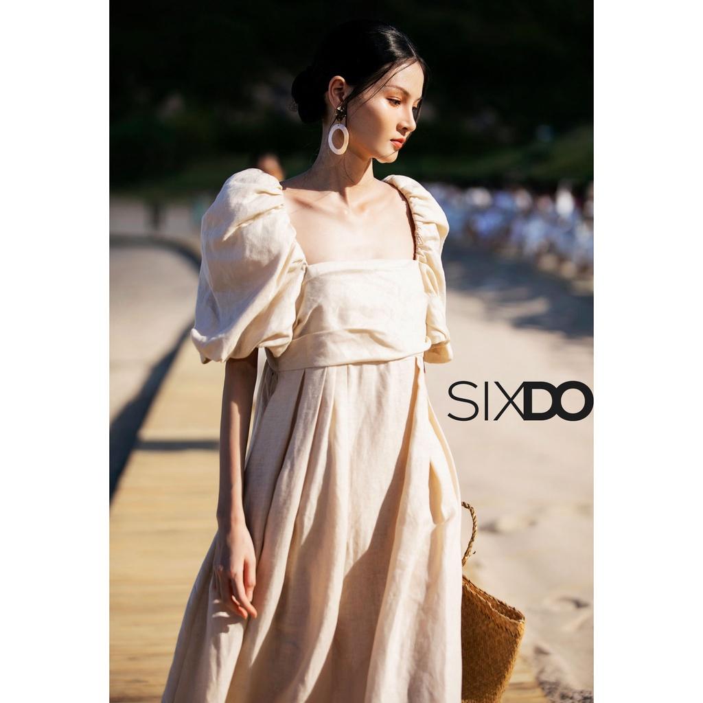 Đầm linen tay phồng dáng dài SIXDO