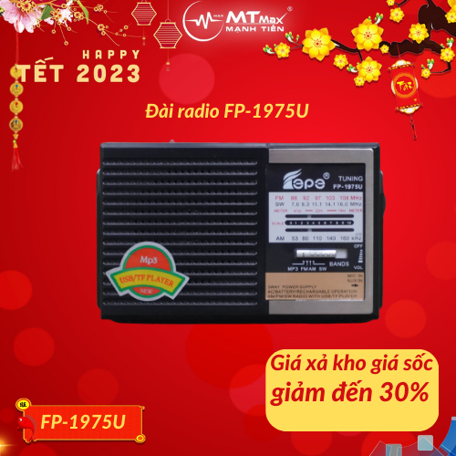 [xả kho đón tết- giá giảm sốc]Đài FM RADIO FP 1975U Loa nghe nhạc kết hợp đài radio- Phong cách cổ điển vintage - sang trọng, bass trầm ấm - Đầy đủ kết nối AUX, USB, SD card