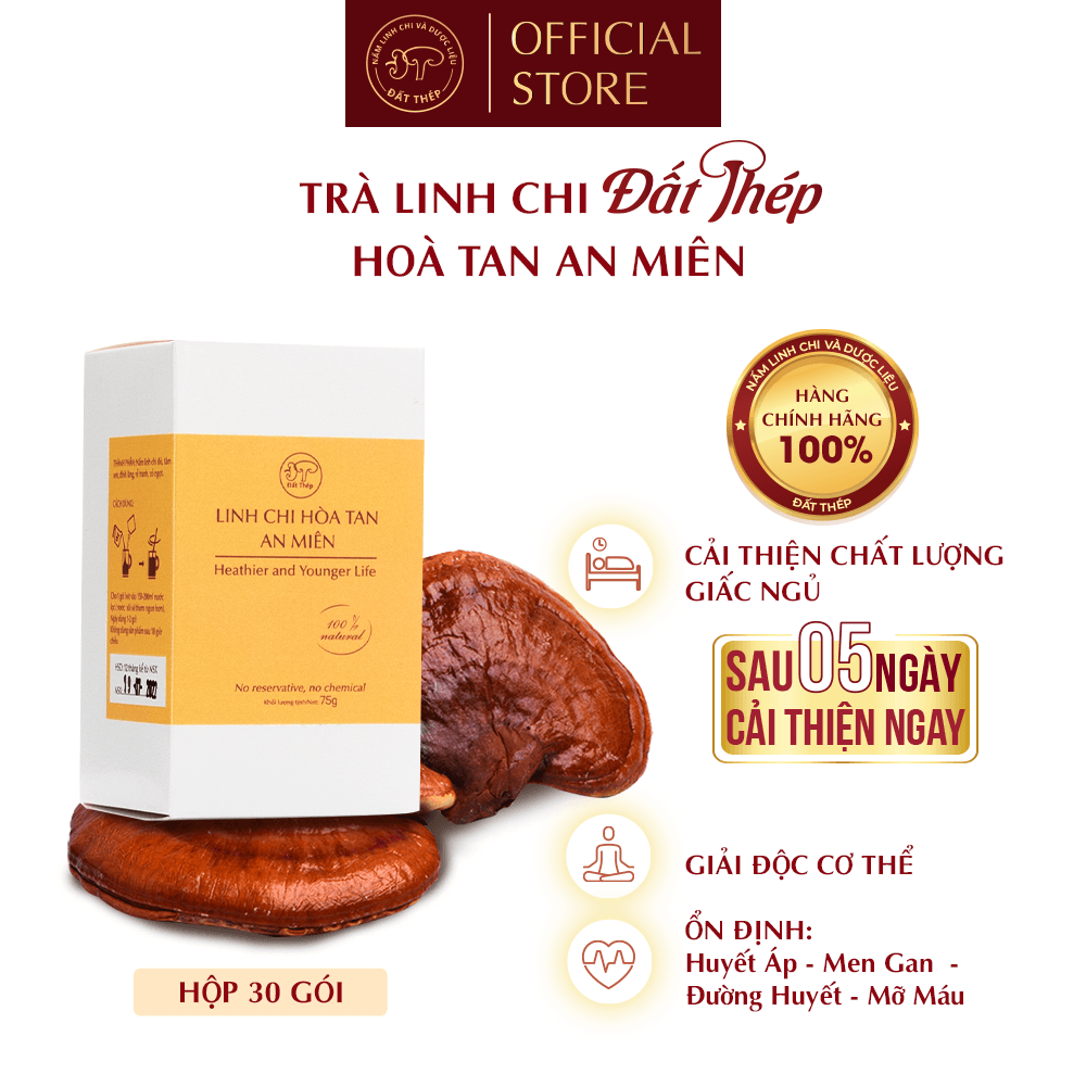 [HỘP QUÀ] Trà Nấm Linh Chi Đất Thép Hòa Tan An Miên 2 hộp x 30 gói - Cải thiện giấc ngủ - Tăng sức đề kháng