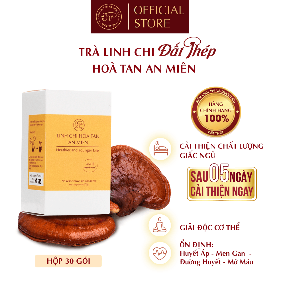 Trà Nấm Linh Chi Đất Thép Hòa Tan An Miên loại: 15 gói - Cải thiện giấc ngủ - Tăng sức đề kháng