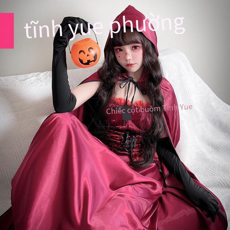 Phong Cách Mới Nhất Trang Phục Hóa Trang Halloween Cô Bé Quàng Khăn Đỏ Trang Phục Người Lớn Hệ Thống Cám Dỗ Nữ Cosplay Ma Cà Rồng Đầm Công Chúa Khăn Choàng