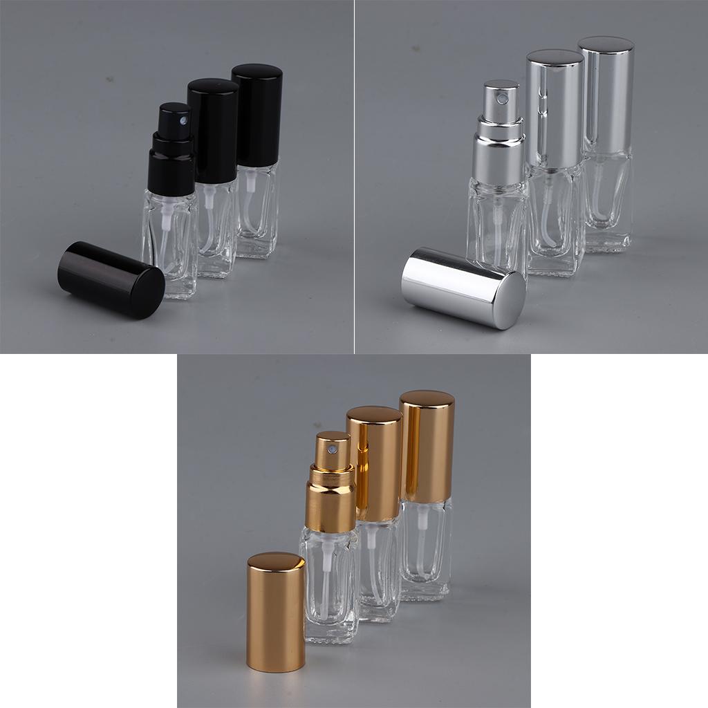 3x 3ml Empty Glass Spray Bottle Pump Fine Mist Perfume Atomiser Black Caps