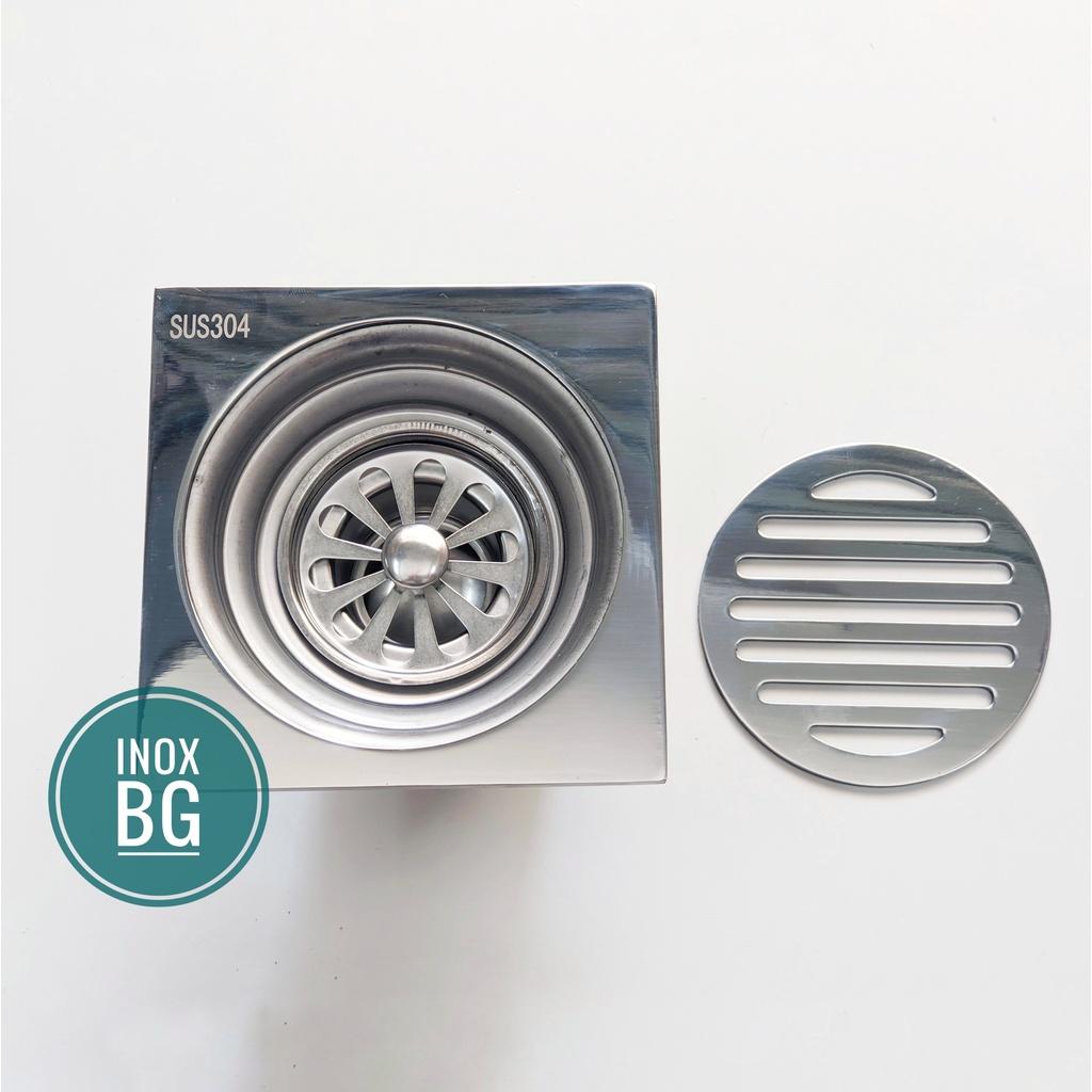 Ga thoát sàn 12x12 cm dày 6ly lõi Inox to dùng cho ống 60,76,90 ngăn mùi, chống côn trùng