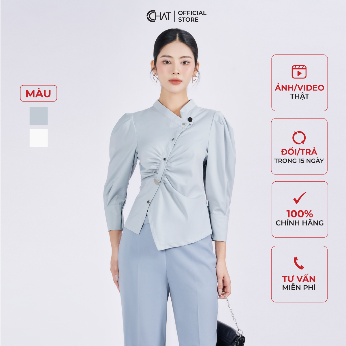 Áo Sơ Mi Nữ Kiểu Nẹp Chéo Nhún Dáng Ôm Chất Thô Cao Cấp 53FDT2017OT