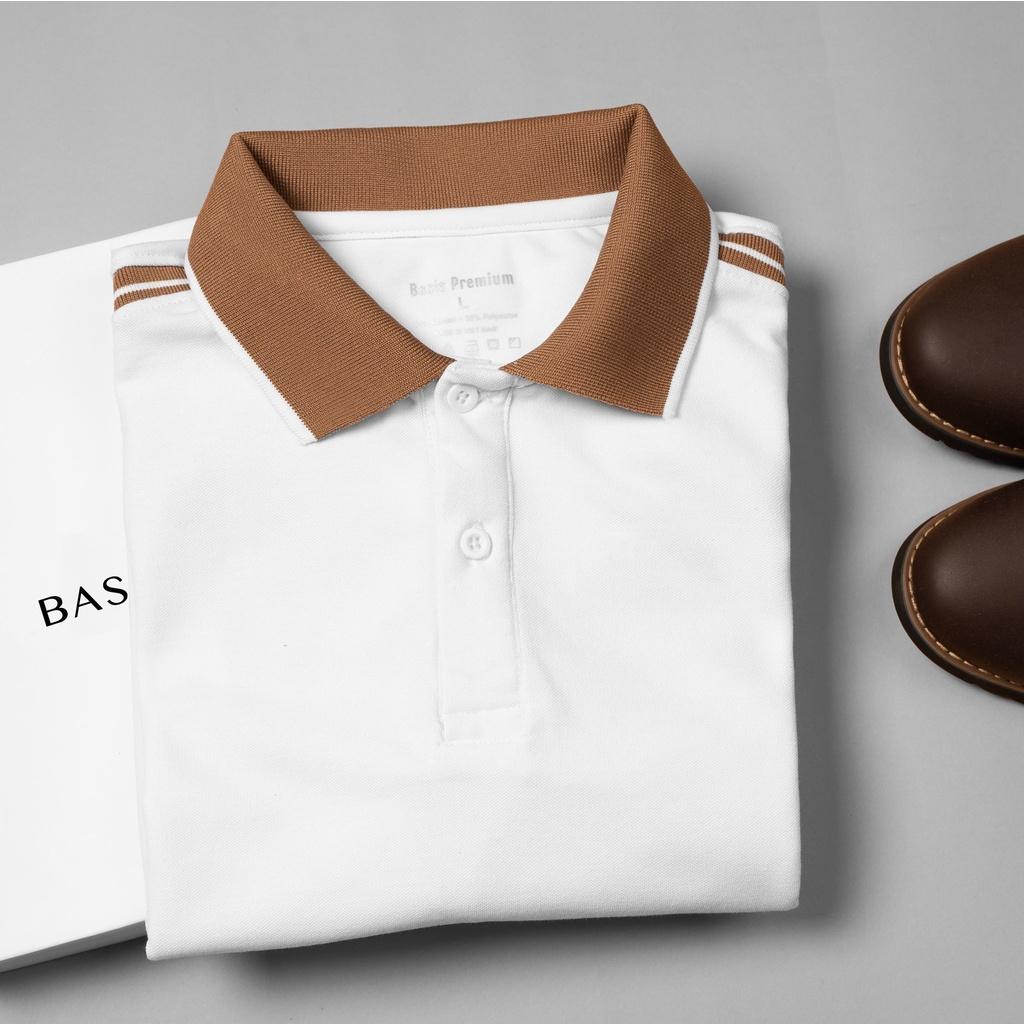 Áo polo nam phối cổ nâu RMEN Store CVC cá sấu co dãn, thoáng khí, full size A5