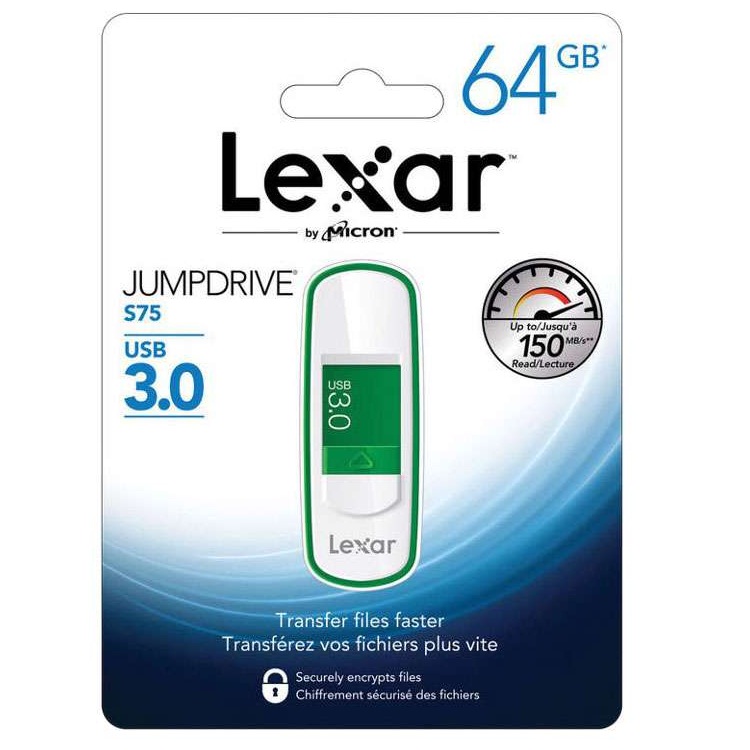 USB Lexar JumpDrive S75 64GB - USB 3.0 (Xanh)- Hàng Nhập Khẩu