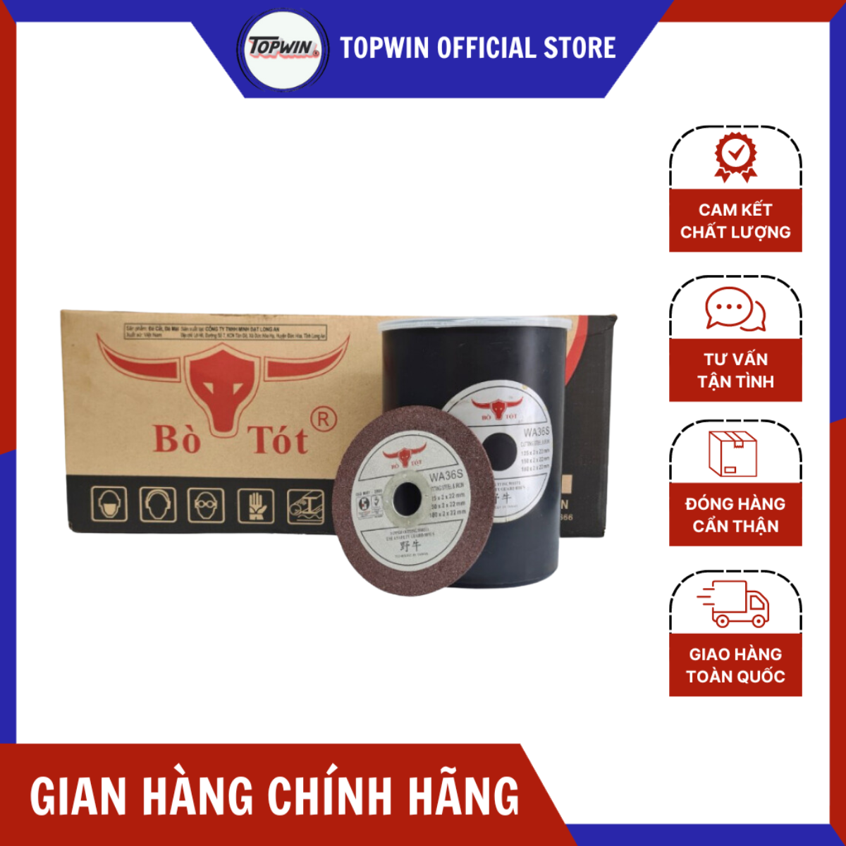 (25 Viên) Đá Cắt Bò Tót 125 x 2 x 22mm Chuyên Cắt Sắt Cắt Inox Sắc Bén, Cắt Không Bụi, Ít Hao Mòn | TOPWIN Official Store