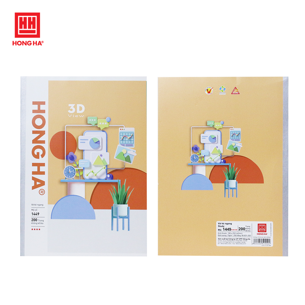 Vở kẻ ngang 200 trang Hồng Hà Study 3D view - 1449