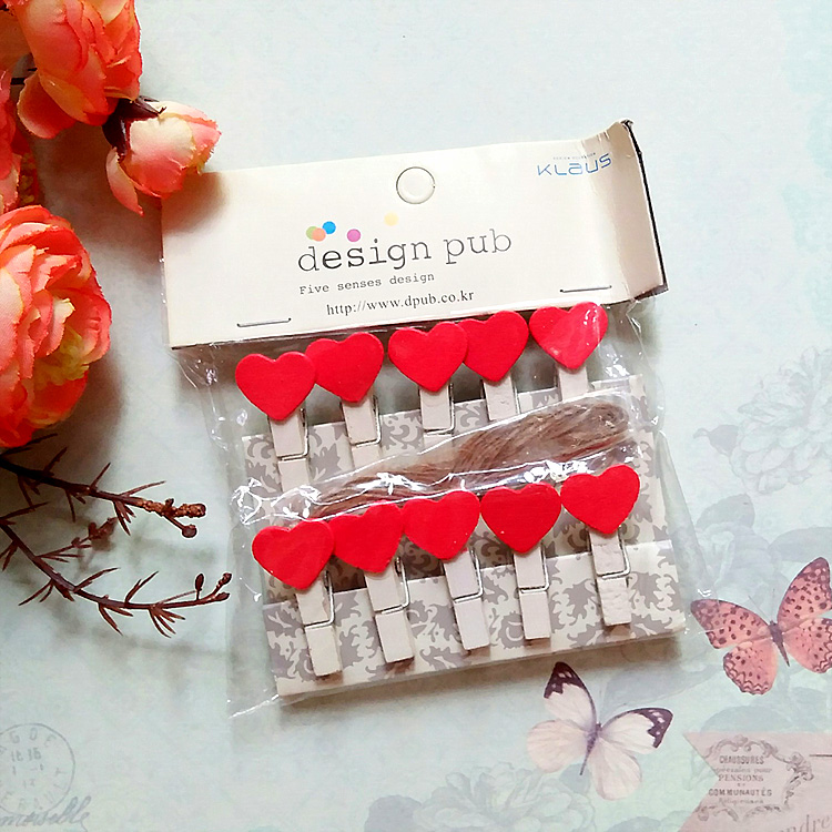 SET 10 Cái Kẹp Gỗ Sơn Design Pub hình Trái tim đỏ
