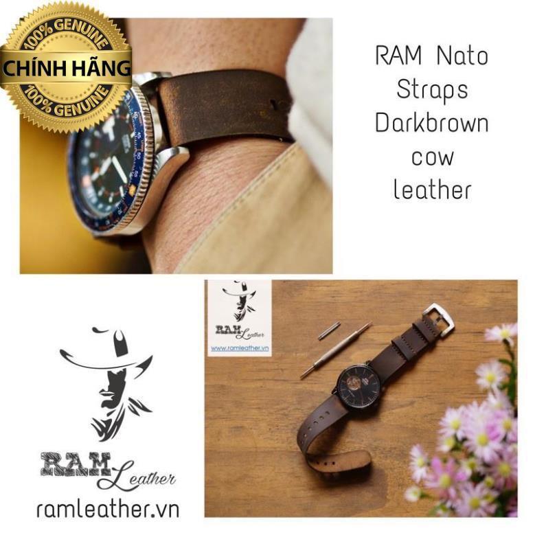 DÂY ĐỒNG HỒ DA BÒ NATO QUÂN ĐỘI - DA BÒ NÂU ĐẤT - RAM NATO .