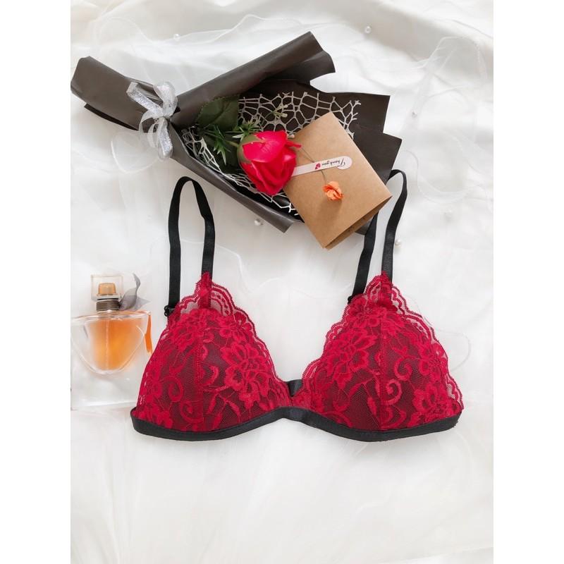Gaia red - Set lót ren áo bra không gọng mút mỏng