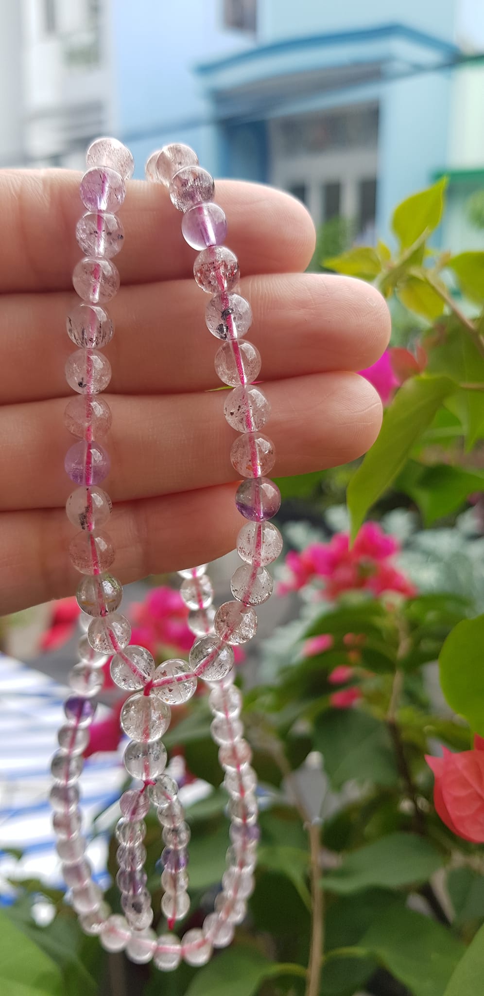 Vòng chuỗi đeo cổ Đá Super Seven tự nhiên kiểu đẹp quá Hạt 6mm lên kiểu đeo rất xinh trẻ xinh đẹp màu tím trắng bóng đẹp sang Nữ đeo may mắn phối đồ lên rất là đẹp ạ