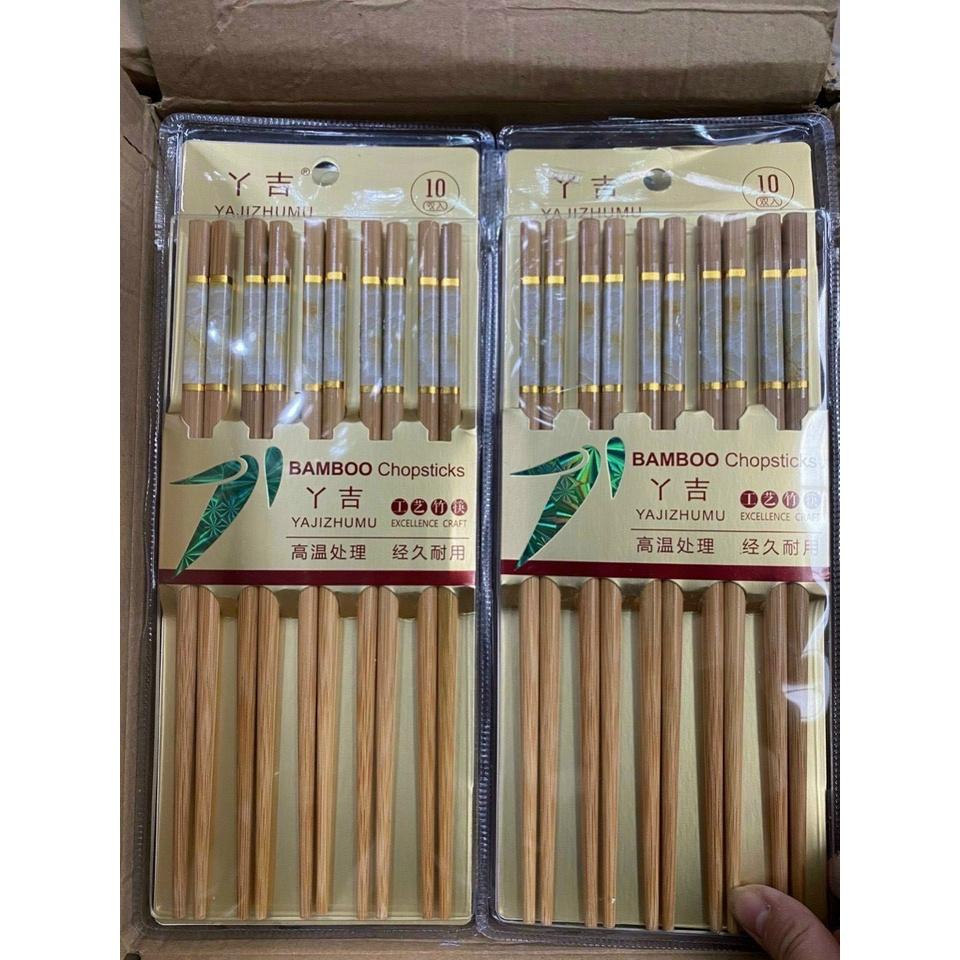 Vỉ 10 đôi đũa tre hoa văn cao cấp xuất Nhật.