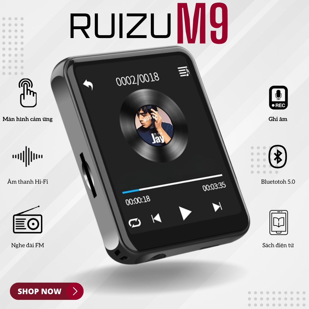 Ruizu M9 - Máy nghe nhạc đỉnh cao: Âm thanh Hi-Fi, Màn hình cảm ứng 1.8inch, Bluetooth 5.0, Thiết kế thời trang, Đa chức năng FM Radio Ebook Báo thức Ghi âm, Pin trâu, Giá siêu hấp dẫn. Trải nghiệm âm nhạc sống động, mọi lúc mọi nơi – Hàng Nhập Khẩu