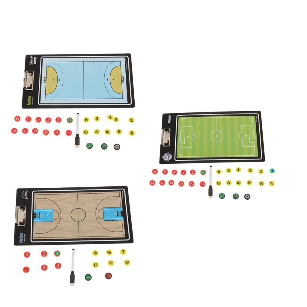 Double Sided Coaching Board Portable Althetic Game Training Strategy Clip Boards Include Marker Pen & Chess