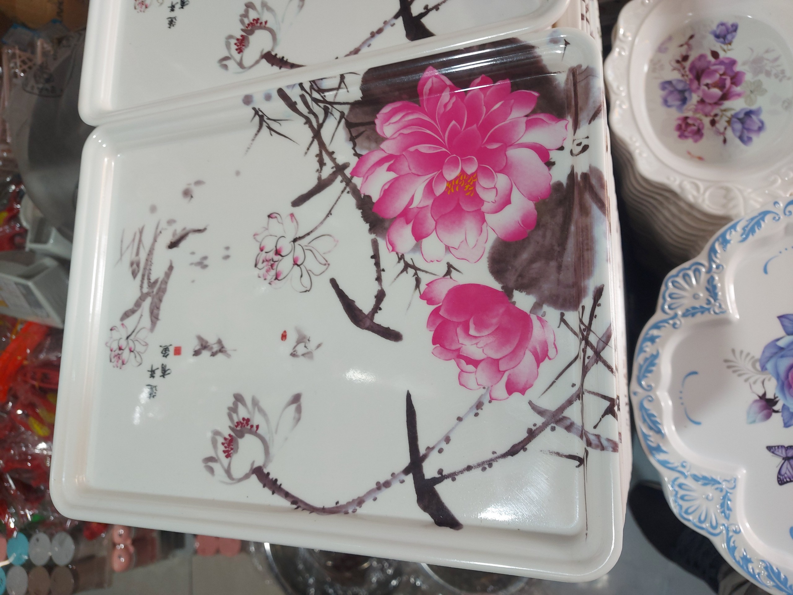 Khay melamine hoạ tiết hoa cao cấp size to