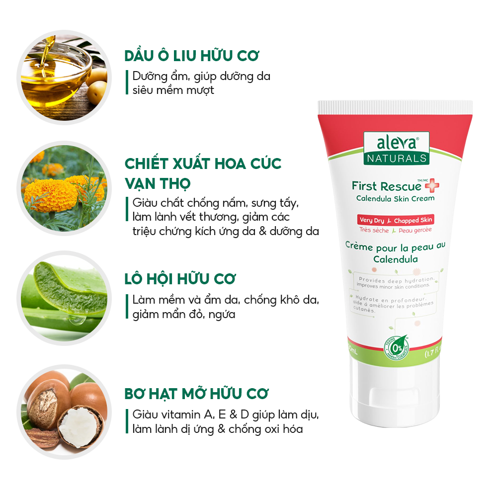 Kem dưỡng phục hồi da khô, nứt nẻ, cháy nắng và làm giảm ngứa ngáy, kích ứng da cho bé Aleva Naturals (tuýp 50ml)