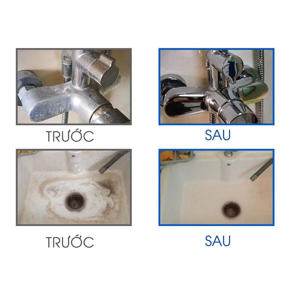 Tẩy cặn canxi nhà tắm, tẩy sạch cặn canxi bám trên vòi sen inox, vách kính, bồn sứ, gương soi