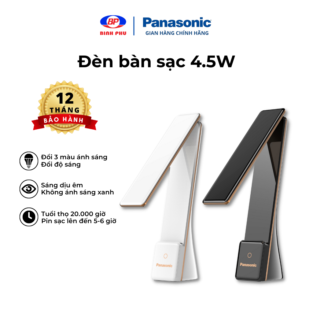 Đèn Bàn Sạc PANASONIC 5W HHGLT0339W88L – HHGLT0339B88L Siêu Nhỏ gọn, Nút cảm ứng thay đổi độ sáng, thay đổi 3 màu ánh sáng, Gập để bật tắt, không ánh sáng xanh bảo vệ mắt