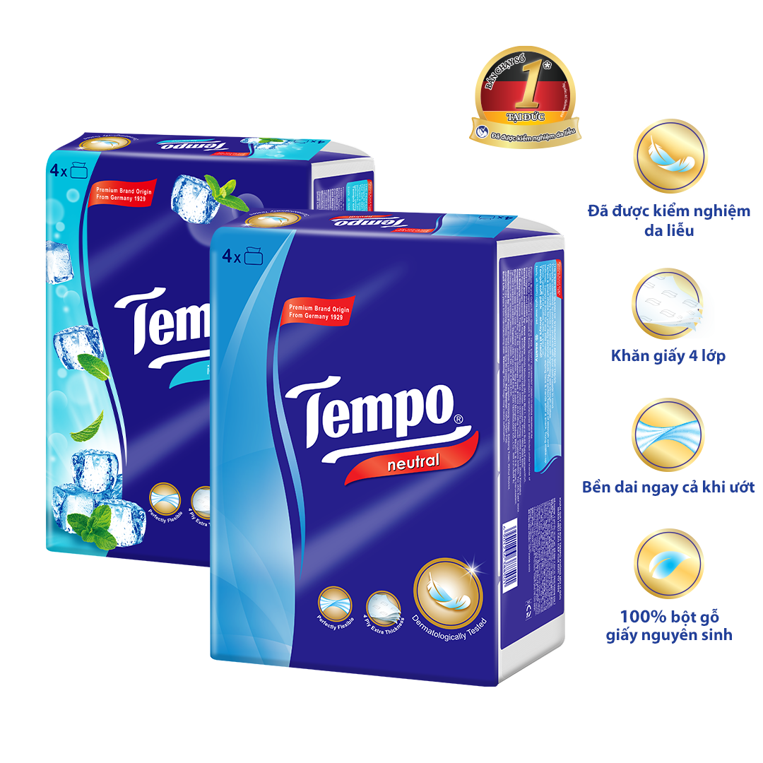 Khăn giấy rút Softpack Tempo cao cấp - 4 lớp bền dai, an toàn cho da - Thương hiệu Đức