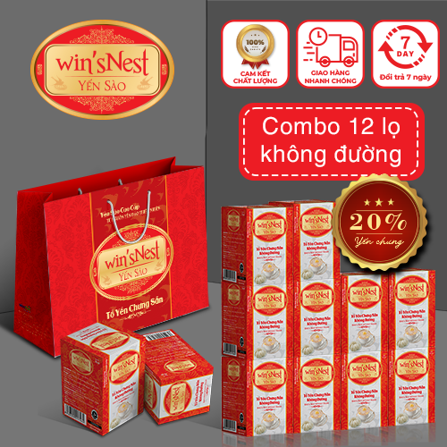 Combo 12 lọ Yến Sào cao cấp win'snest Tổ Yến Chưng Sẵn Không Đường 20% (70 ml/ lọ)