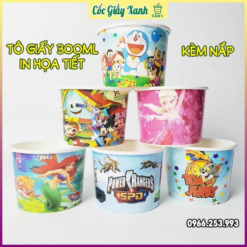 50 Tô Bát Giấy 300ml Có In Họa Tiết Siêu Đẹp Dùng 1 Lần Đựng Kem, Cháo Dinh Dưỡng