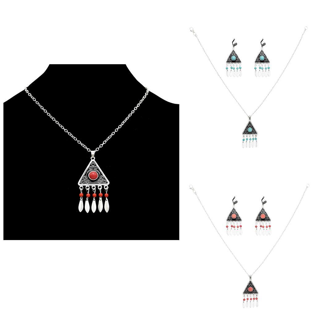 Fashion Retro Women Jewelry Set Bohemian Alloy Tassel Pendants Necklace And Earrings