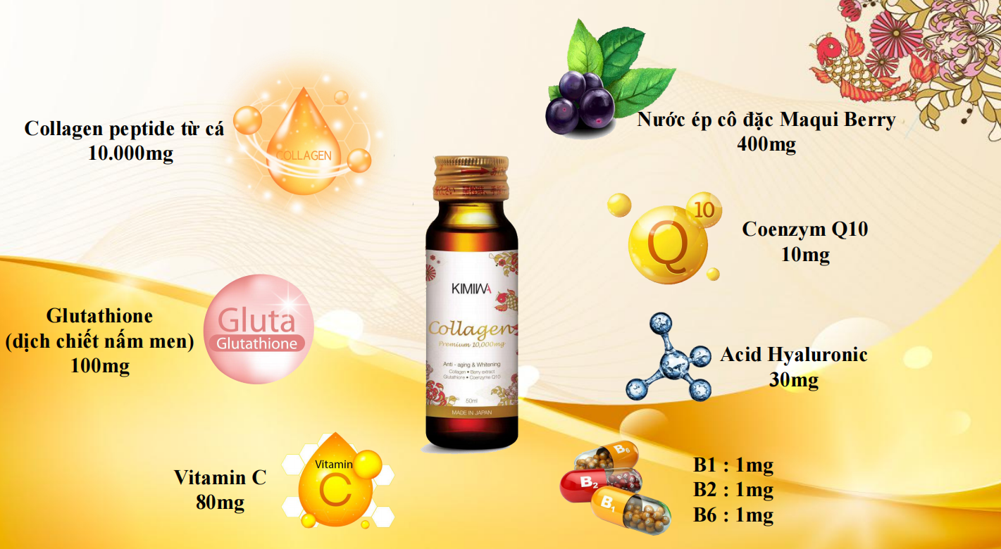 KIMIWA COLLAGEN PREMIUM - DINH DƯỠNG CHO PHÁI ĐẸP -HỘP 10 LỌ
