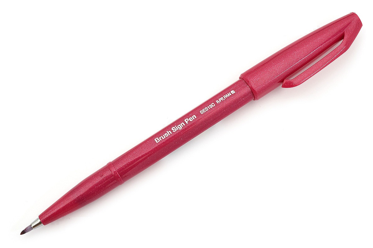 Bút lông viết calligraphy Pentel Fude Touch Brush Sign Pen - Màu đỏ tía (Burgundy - Red)