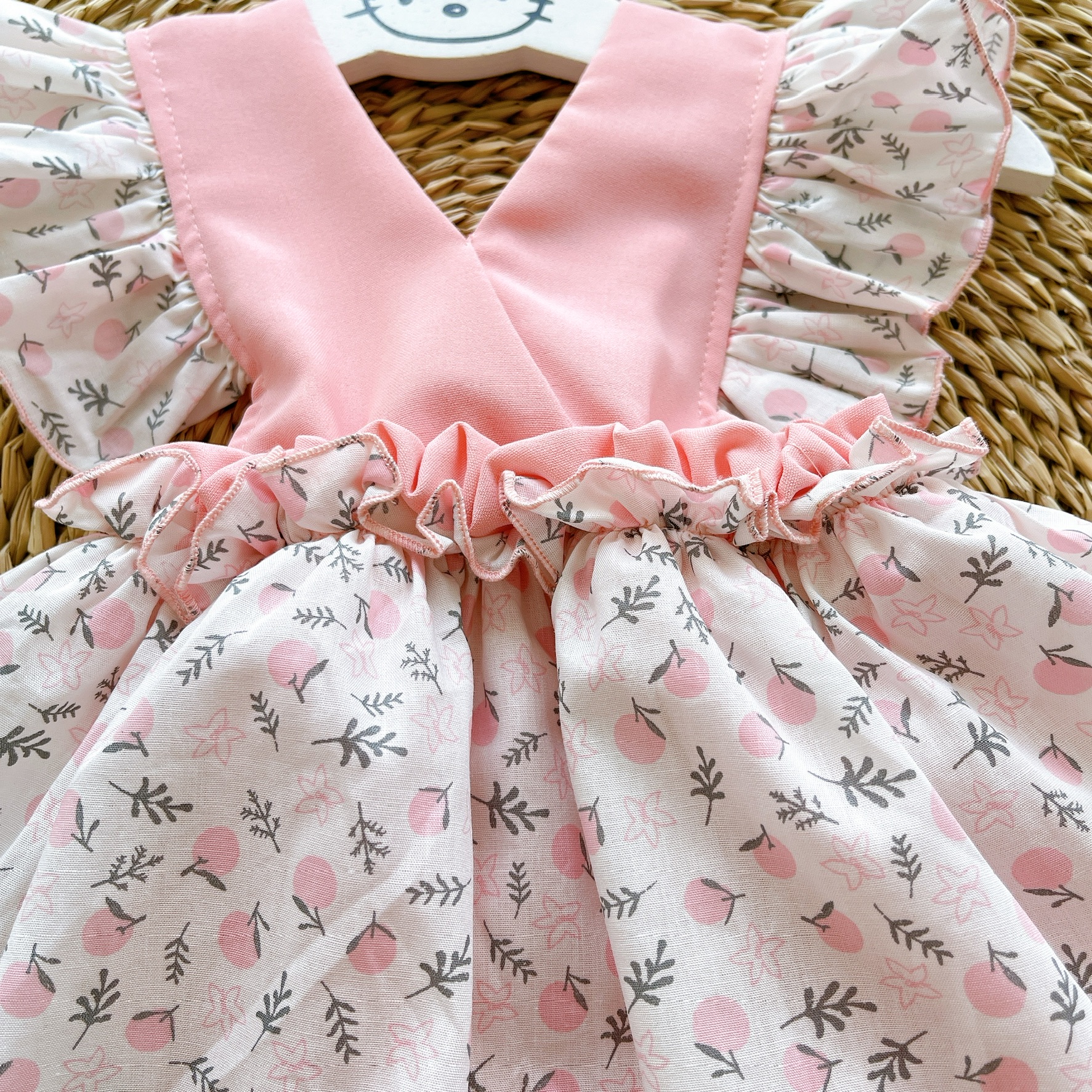 Bodysuit Bé Gái Sơ Sinh Đến 12kg, Body Váy Hoạ Tiết Quả Hồng Bé Gái Xinh