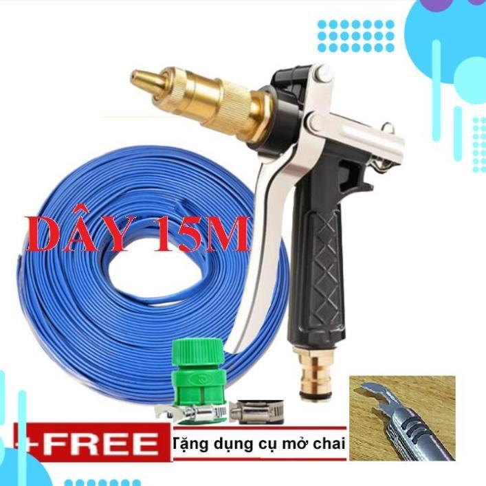 Bộ dây vòi xịt ️bơm nước phun sương️ , tăng áp 3 lần, loại 15m 206236 đầu đồng,đai,nối vàng+ mở chai