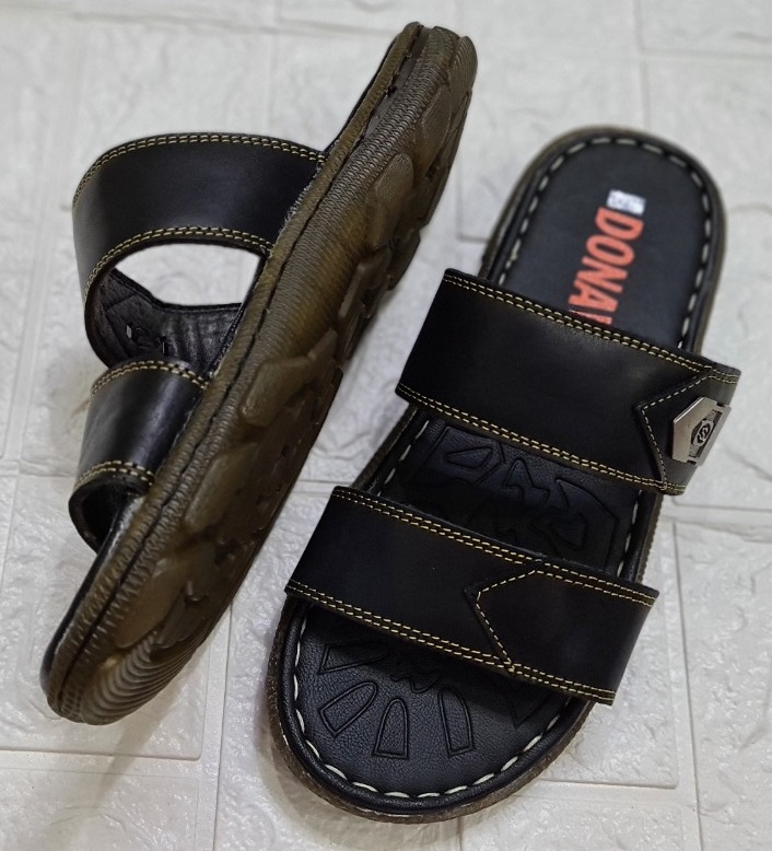 DÉP 02 QUAI NGANG DA BÒ 100% DA BÒ TỰ NHIÊN, ĐẾ CAO SU CHỐNG TRƠN, ĐI ÊM CHÂN