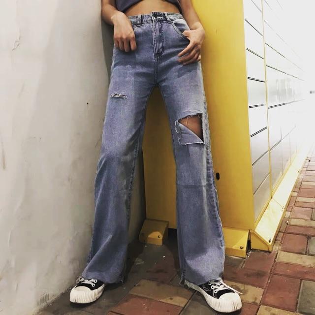 QUẦN JEANS XUÔNG DÀI RÁCH Màu đẹp- hình thật chính chủ