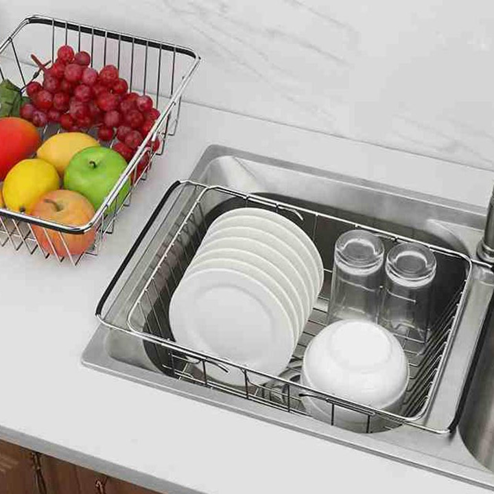 Giá Inox gác chậu rửa bát điều chỉnh kích thước thông minh kích thước: dài 33cm , rộng 25cm, cao 11.5cm - Hàng Việt Nam xuất Nhật