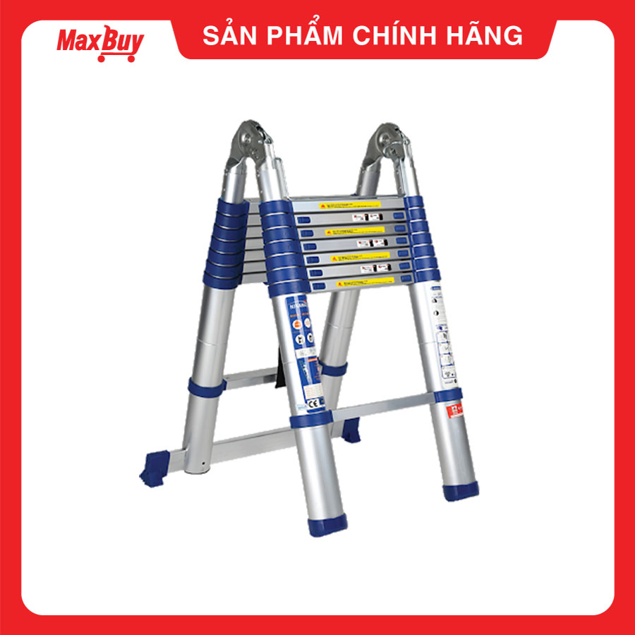 Thang nhôm rút đôi gấp gọn 8 bậc Nikawa NK-50AI-Pri tải trọng 150kg, cao 2.4m chữ A, chữ I 5m