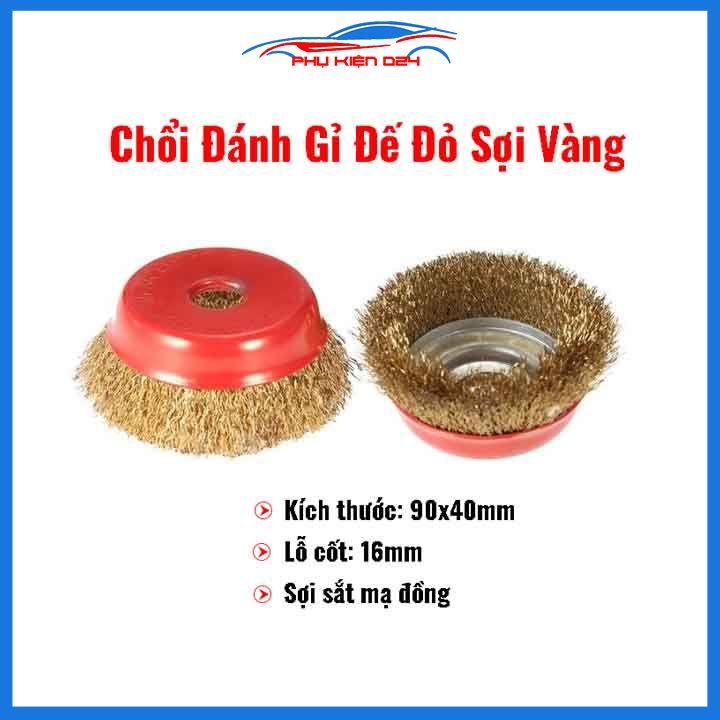 Chổi đánh gỉ sắt mạ đồng đế đỏ, lưỡi mài chà đánh gỉ cao cấp lỗ cốt 16mm