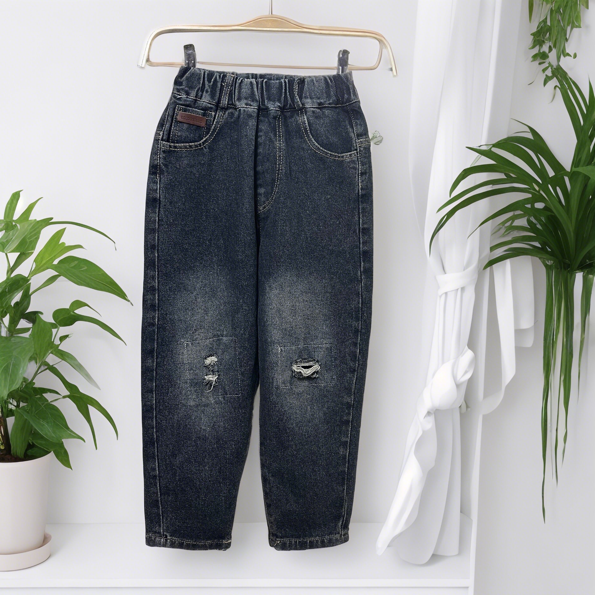 Quần bò bé trai dài 5-10 tuổi rách và phối túi vải mềm co giãn tốt hàng cao cấp dáng thời trang