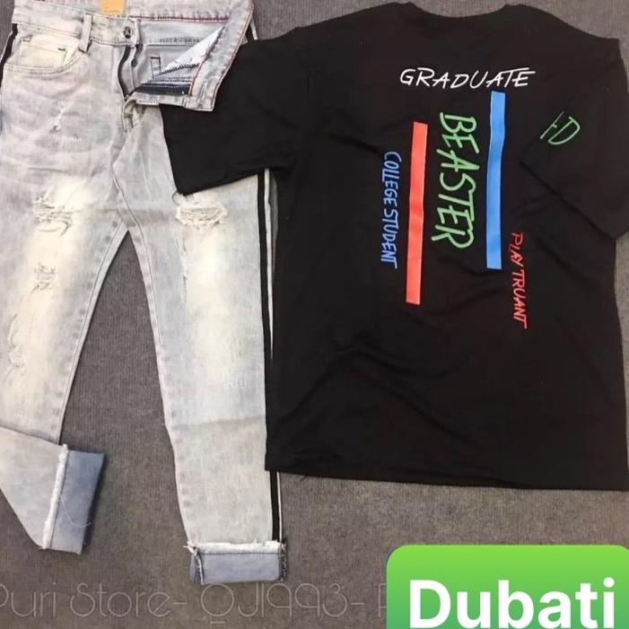 QUẦN BAGGY JEAN NAM UNISEX CHẤT BÒ TRẮNG XANH 2 SỌC RÁCH SOÁI KA NHẬP THÁI - DB 1993- DUBATI FASHION