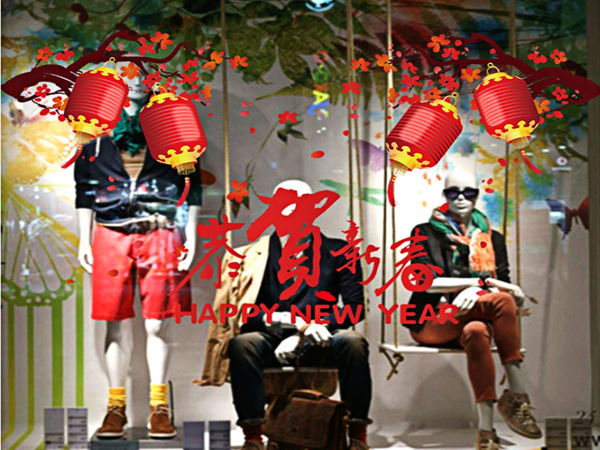 DECAL TẾT ĐÀO PHÁO ĐỎ