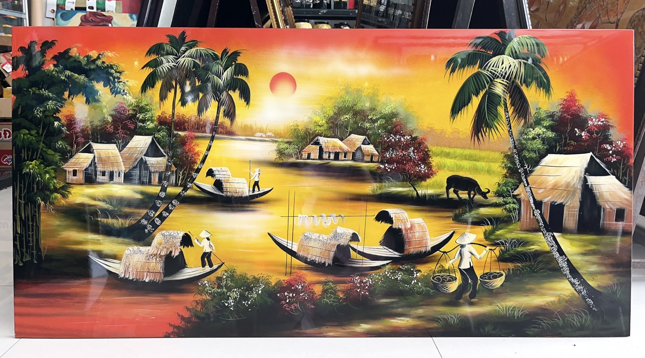 Tranh Sơn Mài - ĐỒNG QUÊ VIỆT NAM | Size 60x120 cm | Mộc Mạc – Bình Yên – Đậm Hồn Dân Tộc