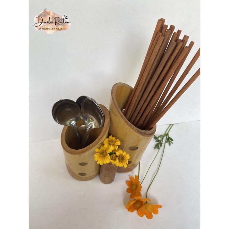 Ống đựng đũa/ muỗng/ tăm bằng tre- Ống tre trang trí bàn ăn