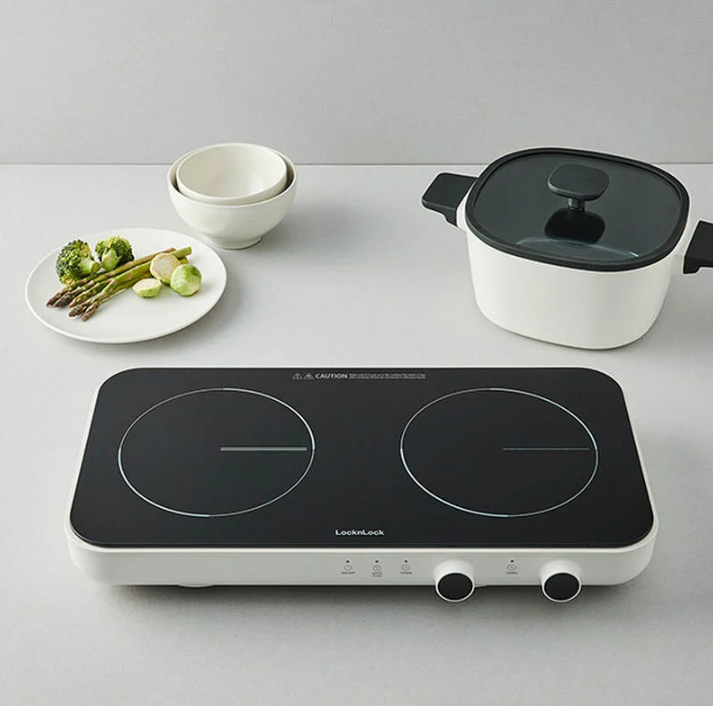 Bếp Điện Từ Đôi Locknlock Square Double Induction, 220240V, 50/60Hz, 1500W+1300W Màu Trắng - EJI326WHT - Hàng chính hãng