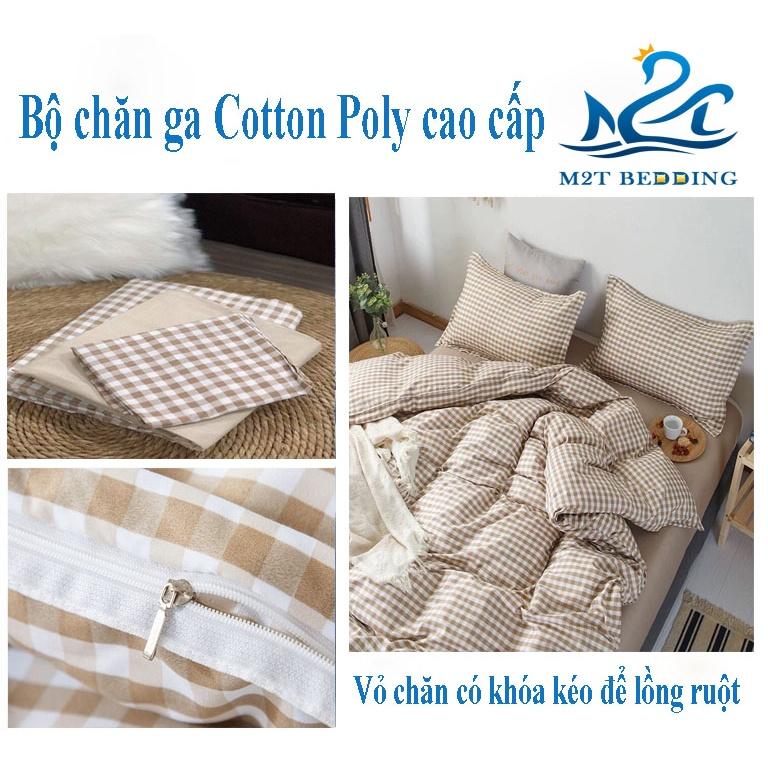 Bộ chăn ga gối Cotton poly M2T bedding kẻ caro, vỏ chăn mền, drap ga giường và 2 vỏ gối