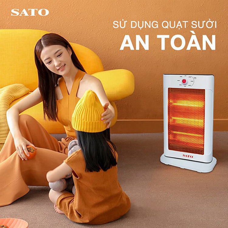 Quạt sưởi 3 bóng SATO ST-QS3B, 3 chế độ nhiệt, tự ngắt khi nghiêng đổ, 3 bóng hồng ngoại - Hàng chính hãng