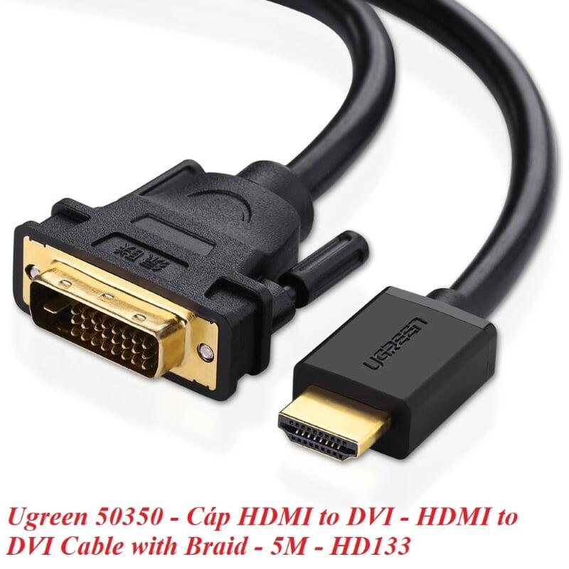 Ugreen UG50350HD133TK 5M màu Đen Cáp chuyển đổi HDMI sang DVI 24 + 1 thuần đồng - HÀNG CHÍNH HÃNG