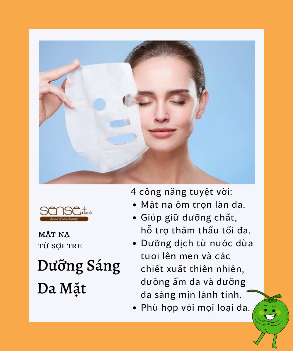 COMBO 3 MIẾNG - MẶT NẠ TỪ SỢI TRE DƯỠNG SÁNG SENSE PLUS