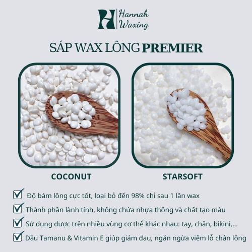 Sáp Wax Lông Premier - Nhập khẩu Úc siêu bám lông, thơm mùi dừa, không hôi nhựa, dẻo không gãy vụn + Tặng kèm que gỗ phết sáp