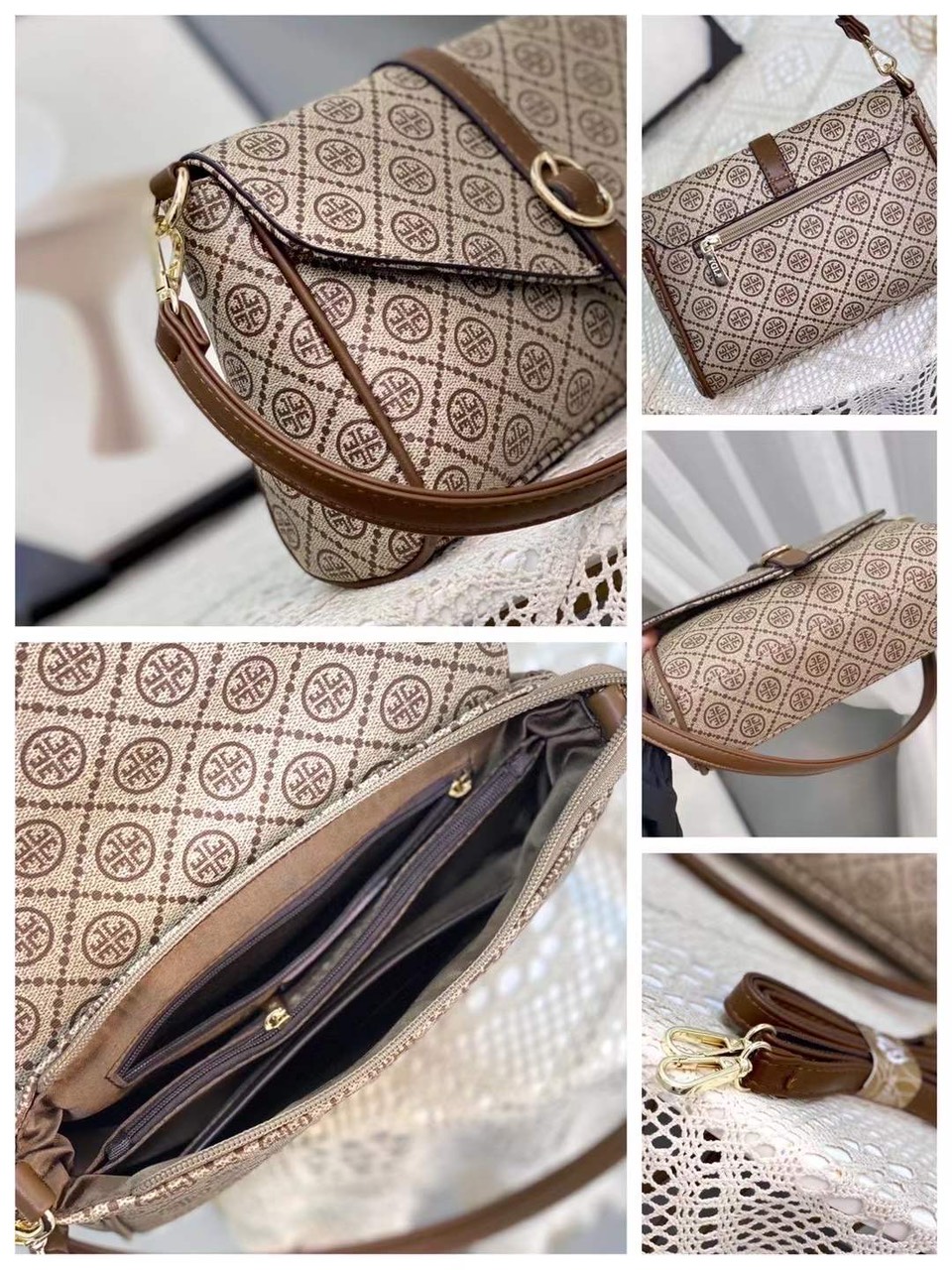 Túi xách da nữ đeo chéo họa tiết monogram nắp gập khóa cài có một ngăn thời trang vintage Hàn Quốc 3050
